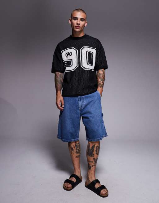 ASOS DESIGN - T-shirt décontracté coupe carrée en maille Airtex avec imprimé 90 - Noir, 2 de 5