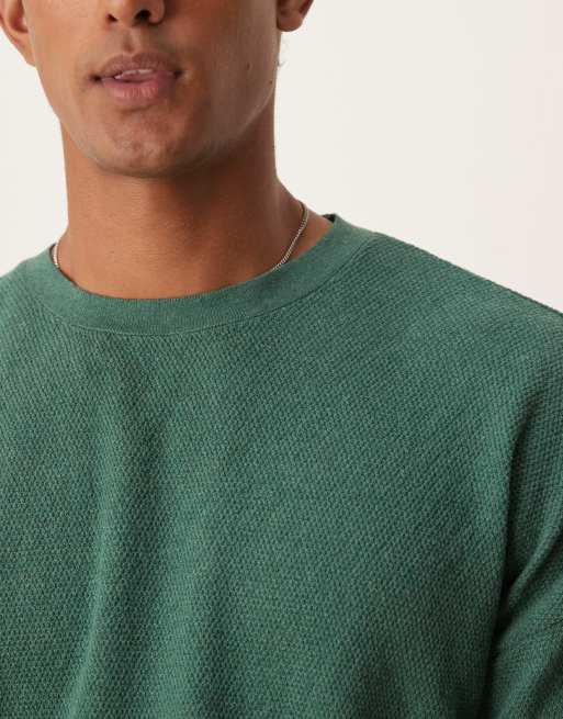 ASOS DESIGN - T-shirt décontracté coupe carrée en maille côtelée avec manches mi-longues - Vert, 3 de 4