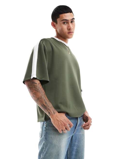 ASOS DESIGN - T-shirt décontracté coupe carrée en néoprène - Kaki