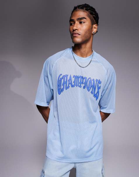 ASOS DESIGN - T-shirt décontracté en airtex à manches raglan et imprimé Champions - Bleu - view 1