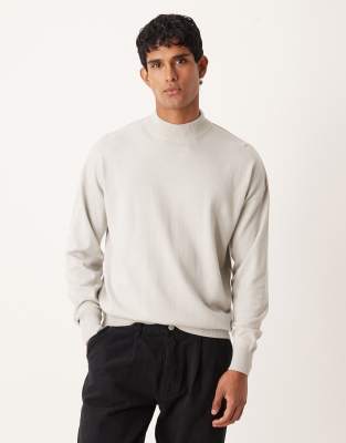 ASOS DESIGN - T-shirt décontracté en maille avec manches longues et col roulé - Gris clair chiné