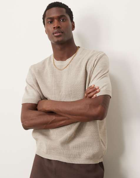 ASOS DESIGN - T-shirt décontracté en maille légère avec empiècement au centre - Écru - view 1