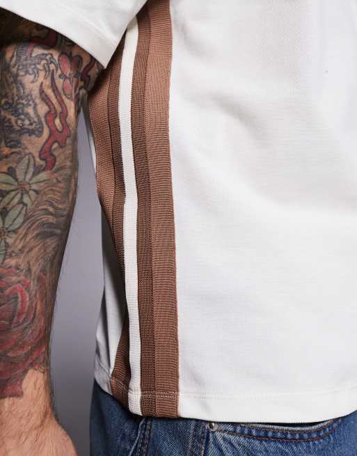 ASOS DESIGN - T-shirt décontracté en piqué coupe carrée à empiècement et texte - Crème , 3 de 4