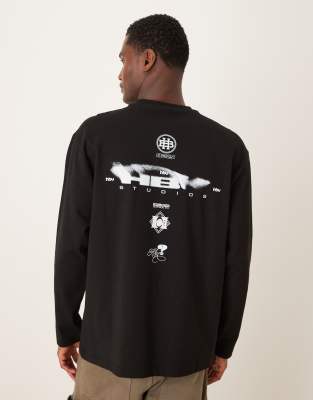 ASOS DESIGN - T-shirt décontracté en tissu épais 240 g/m 2 avec manches longues et imprimé au dos - Noir