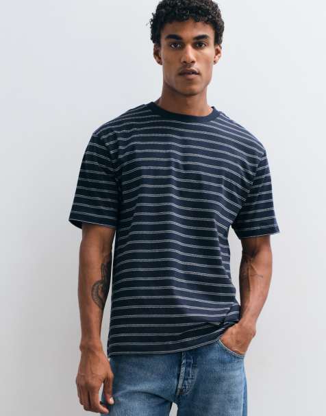 ASOS DESIGN - T-shirt décontracté en tissu épais à rayures - Bleu marine - view 1