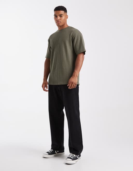 ASOS DESIGN - T-shirt décontracté en tissu gaufré épais - Kaki , 2 de 5