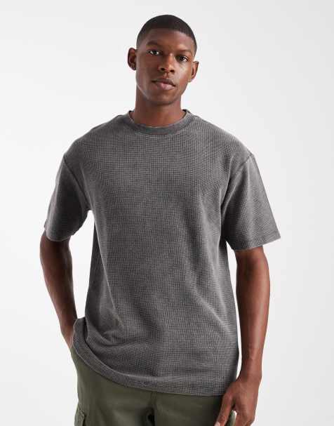 ASOS DESIGN - T-shirt décontracté en tissu gaufré - Noir délavé - view 1