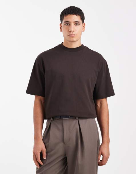 ASOS DESIGN - T-shirt décontracté épais à col montant - Marron foncé - view 1