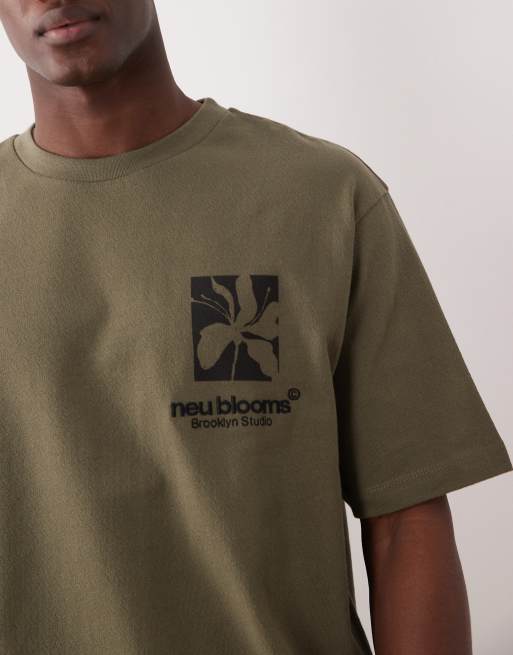 ASOS DESIGN - T-shirt décontracté épais à imprimé fleuri et broderie - Kaki, 4 de 5
