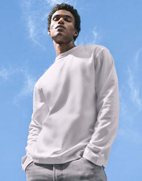 ASOS DESIGN - T-shirt décontracté épais à manches longues en coton mélangé - Blanc - view 1