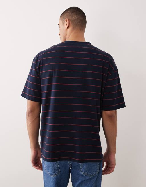 ASOS DESIGN - T-shirt décontracté épais à rayures avec poche poitrine - Bleu marine et bordeaux, 3 de 5