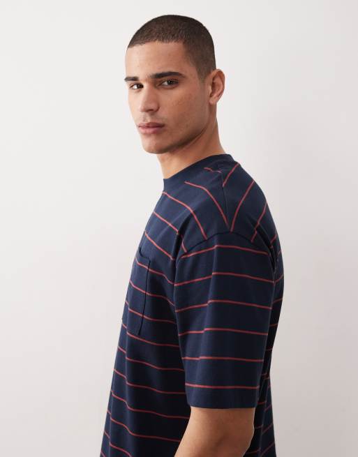 ASOS DESIGN - T-shirt décontracté épais à rayures avec poche poitrine - Bleu marine et bordeaux, 4 de 5