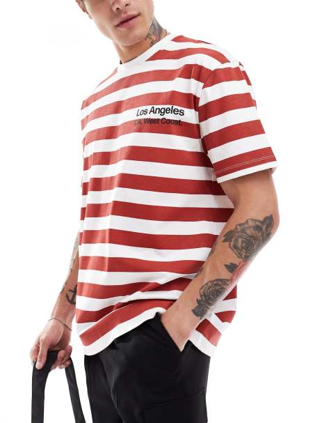 ASOS DESIGN - T-shirt décontracté rayé avec imprimé ville à l'avant - view 1