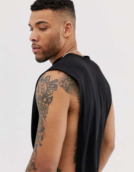 ASOS DESIGN - T-shirt décontracté sans manches à emmanchures larges fendu sur les côtés - Noir, 3 de 4