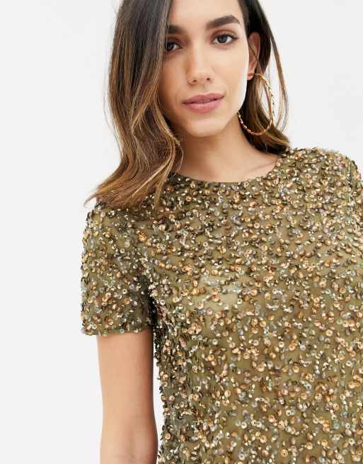 ASOS DESIGN - T-shirt decorata con paillettes, 3 di 4
