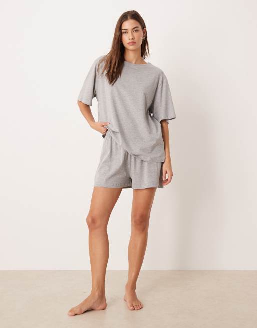 ASOS DESIGN - T-shirt del pigiama mix & match in cotone oversize grigio mélange, 2 di 4