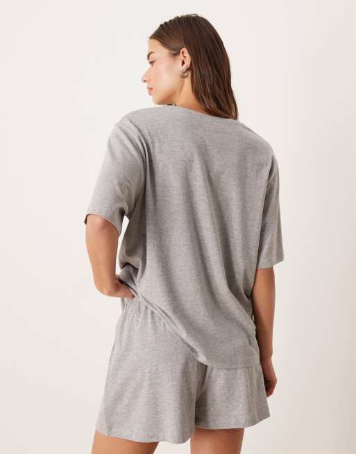 ASOS DESIGN - T-shirt del pigiama mix & match in cotone oversize grigio mélange, 3 di 4