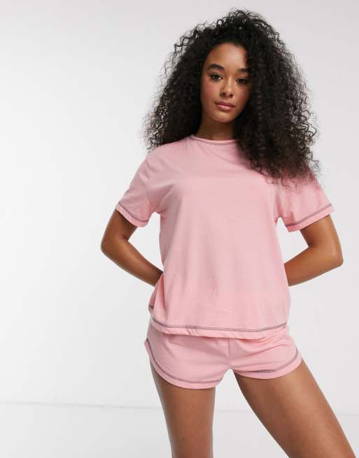 ASOS DESIGN - T-shirt e pantaloncini del pigiama mix & match in jersey con cuciture a sopraggitto, 2 di 3