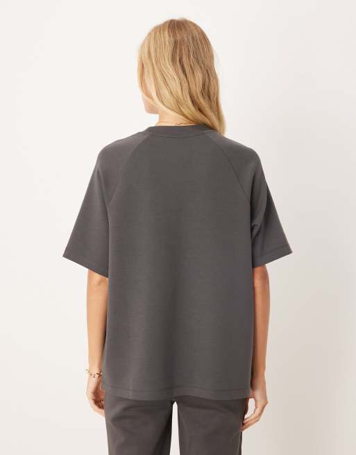 ASOS DESIGN - T-shirt d'ensemble à manches raglan en maille interlock - Anthracite, 2 de 4