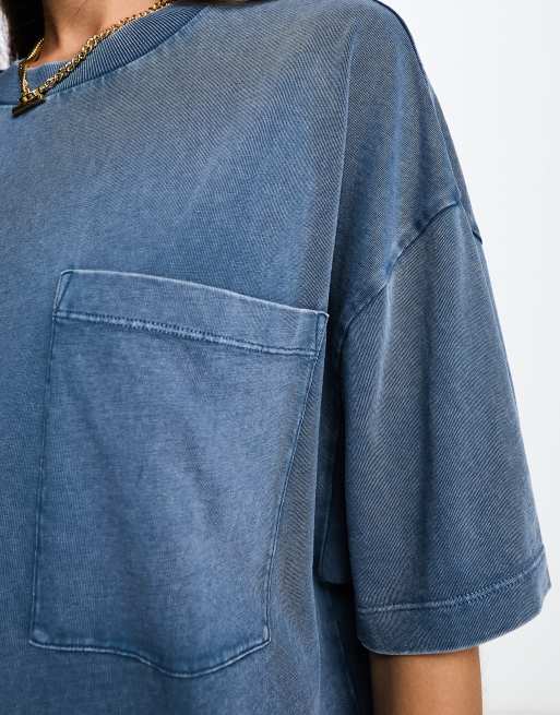 ASOS DESIGN - T-shirt d'ensemble coupe boyfriend avec poche - Bleu jean délavé, 2 de 4