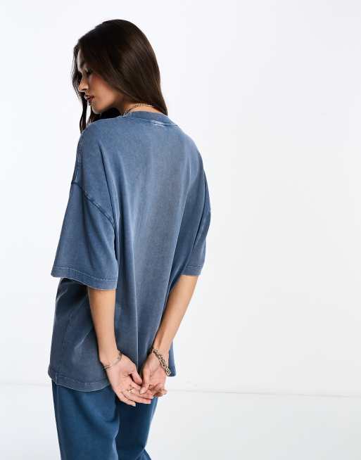 ASOS DESIGN - T-shirt d'ensemble coupe boyfriend avec poche - Bleu jean délavé, 3 de 4