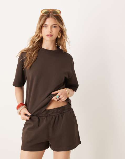 ASOS DESIGN - T-shirt d'ensemble coupe carrée en molleton - Chocolat - view 1