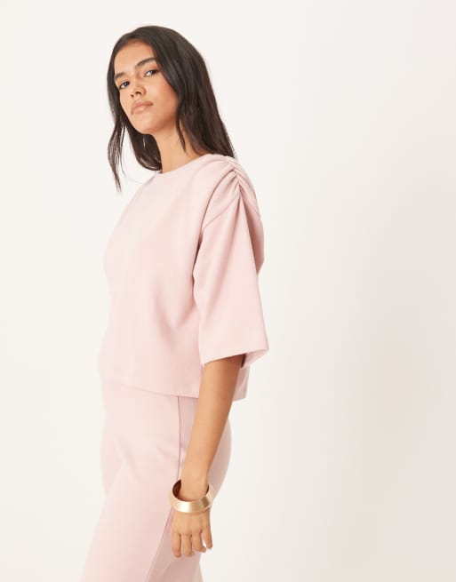 ASOS DESIGN - T-shirt d'ensemble doux à manches larges - Rose clair