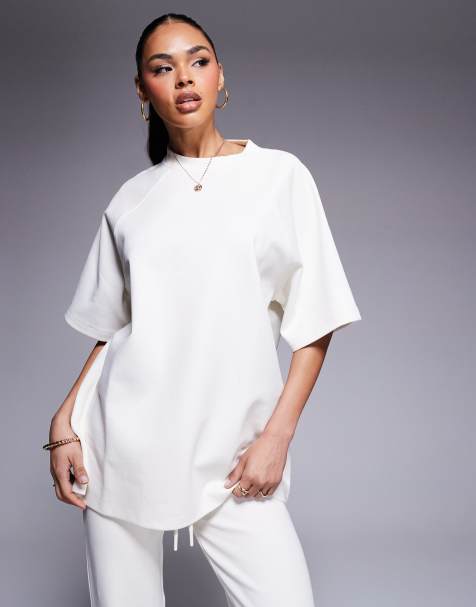 ASOS DESIGN - T-shirt d'ensemble en maille interlock à manches raglan - Lait de coco - view 1