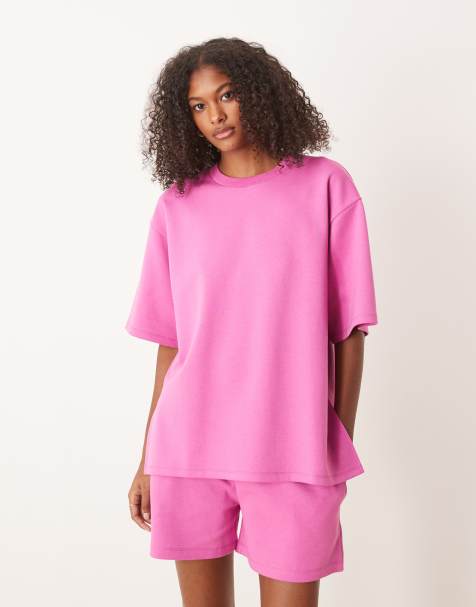 ASOS DESIGN - T-shirt d'ensemble fendu sur le côté en maille interlock - Rose - view 1