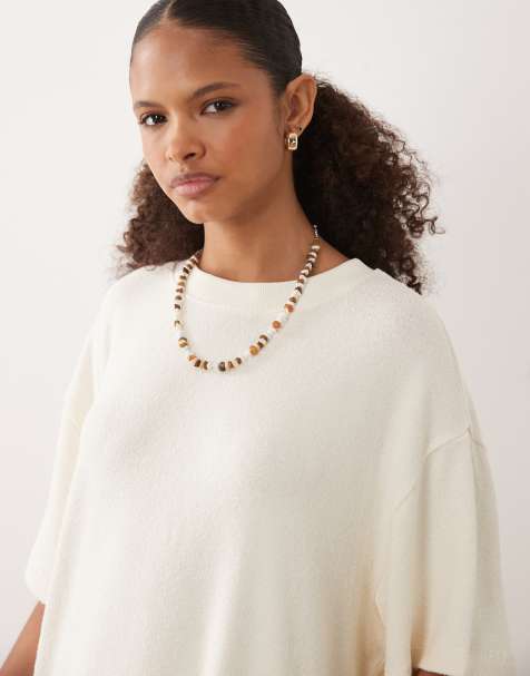 ASOS DESIGN - T-shirt d'ensemble oversize en maille texturée - Crème - view 1