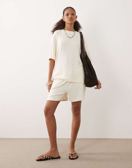 ASOS DESIGN - T-shirt d'ensemble oversize en maille texturée - Crème, 2 de 4