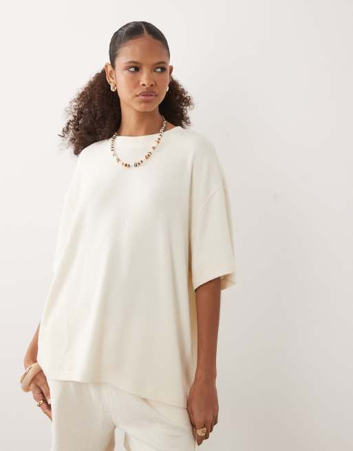 ASOS DESIGN - T-shirt d'ensemble oversize en maille texturée - Crème, 3 de 4