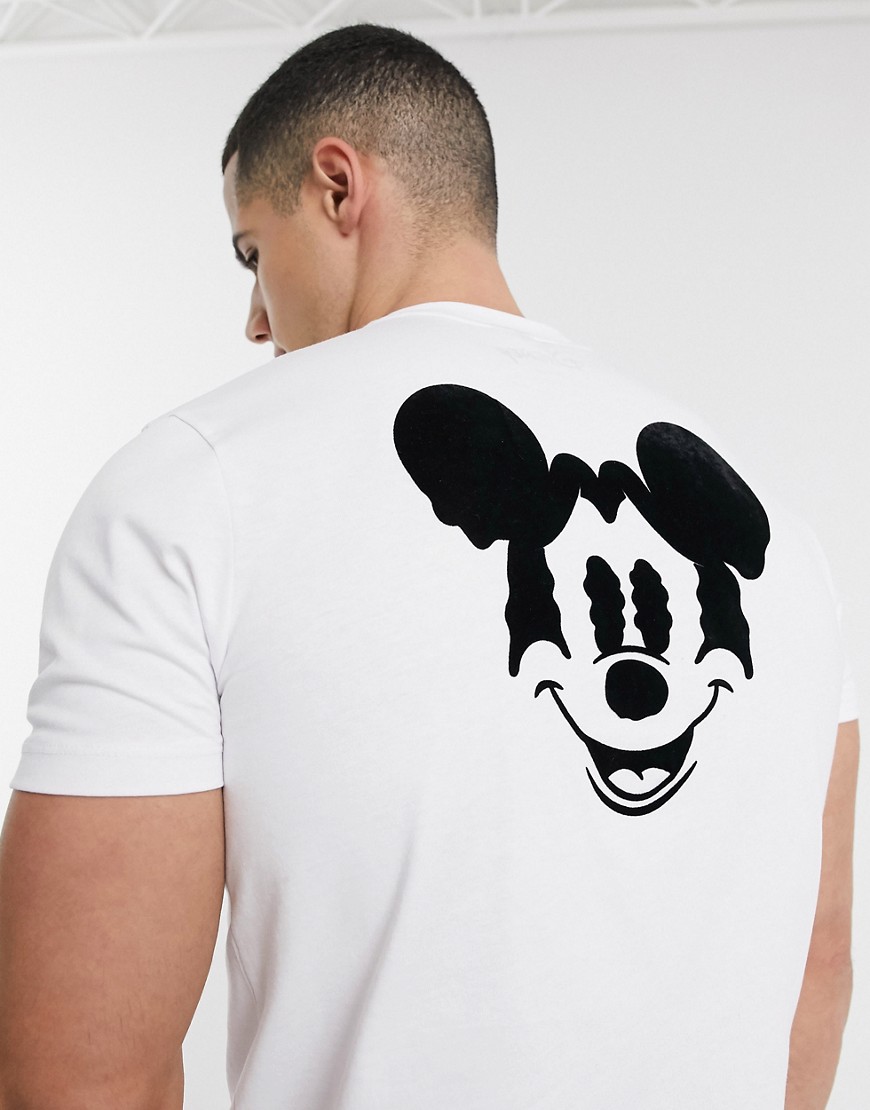 ASOS DESIGN - T-shirt Disney lunga con stampa floccata testurizzata sul retro-Bianco