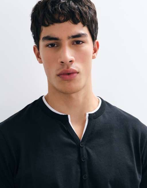 ASOS DESIGN t-shirt double couche à col henley noir, 3 de 5