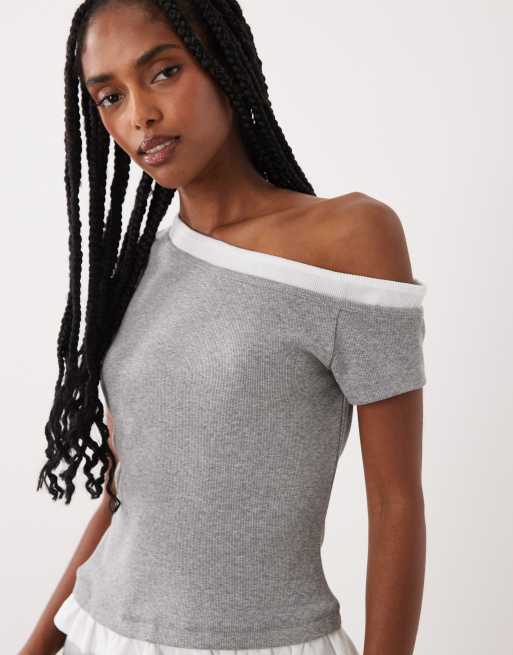 ASOS DESIGN - T-shirt double épaisseur à épaules dénudées et ourlet volanté - Vert clair, 3 de 4