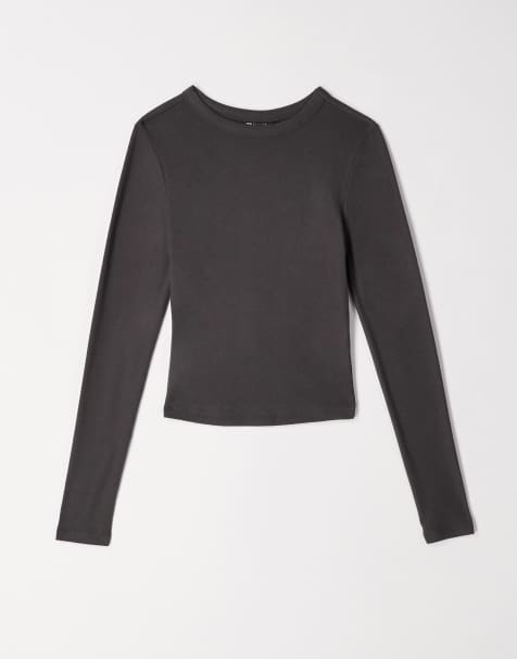 ASOS DESIGN - T-shirt doux à manches longues effet rétréci - Corbeau - view 1
