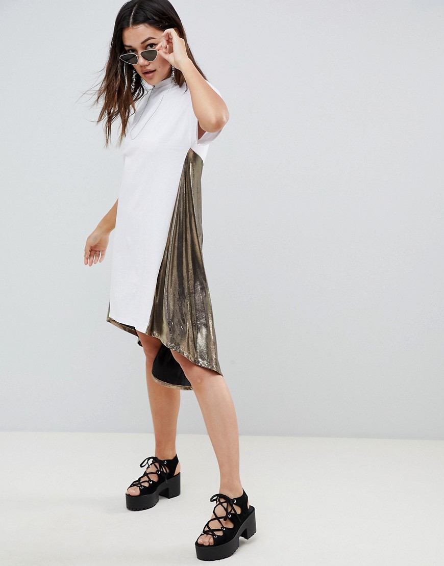 ASOS DESIGN t-shirt dress with metallic dip back-Multi