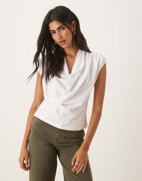 ASOS DESIGN - T-shirt effet drapé à col bénitier - Blanc - view 1