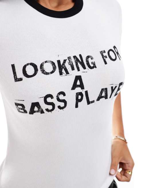 ASOS DESIGN - T-shirt effet rétréci à bords contrastants avec inscription - Blanc, 3 de 4