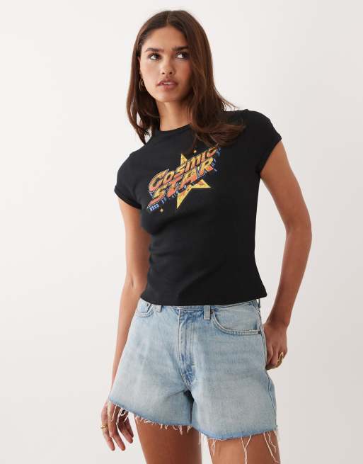 ASOS DESIGN - T-shirt effet rétréci à imprimé cosmique - Noir, 3 de 4