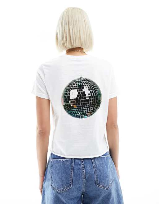 Asos Design T Shirt Effet Rétréci à Imprimé Disco Blanc Asos 6244