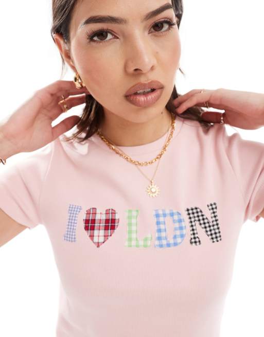 ASOS DESIGN - T-shirt effet rétréci à imprimé I Heart London - Rose, 2 de 4