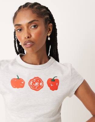 ASOS DESIGN - T-shirt effet rétréci à imprimé poivron - Glace chiné - view 1