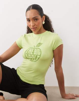 T-shirt effet rétréci à manches courtes et imprimé Big Apple - Vert S