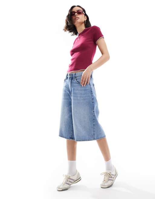 ASOS DESIGN - T-shirt effet rétréci avec bords au point de feston - Bordeaux, 4 de 4