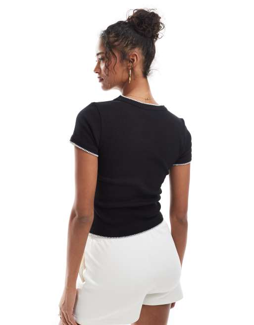 ASOS DESIGN - T-shirt effet rétréci avec bords au point de feston - Noir, 2 de 4