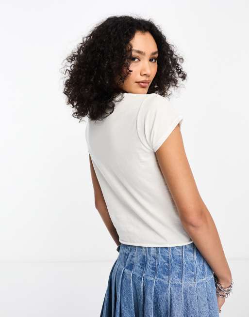 ASOS DESIGN - T-shirt effet rétréci avec motif Girl Dinner - Blanc, 4 de 4