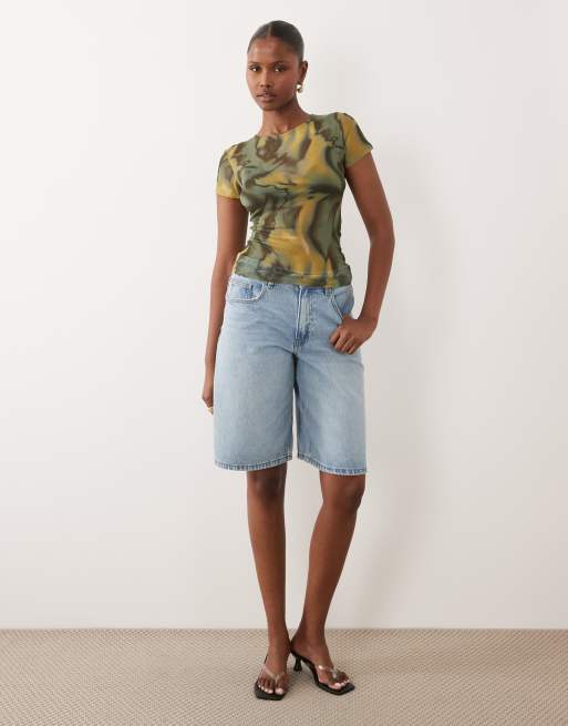 ASOS DESIGN - T-shirt effet rétréci en tulle transparent à imprimé abstrait - Vert, 2 de 4