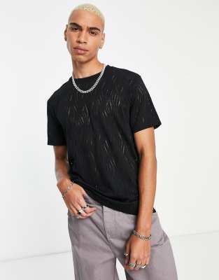 T-shirt Dentelle Femme Tons Noir Et Gris - Motif Ethnique, Taille 38/40 - Occasion Très Bon état