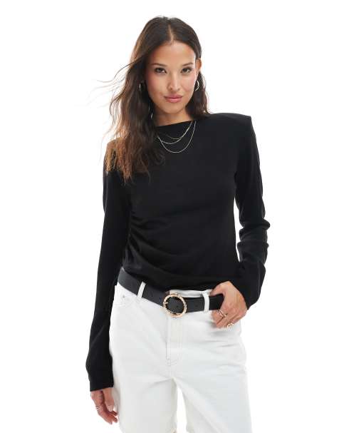 ASOS DESIGN - T-shirt en maille à épaulettes - Noir - view 1